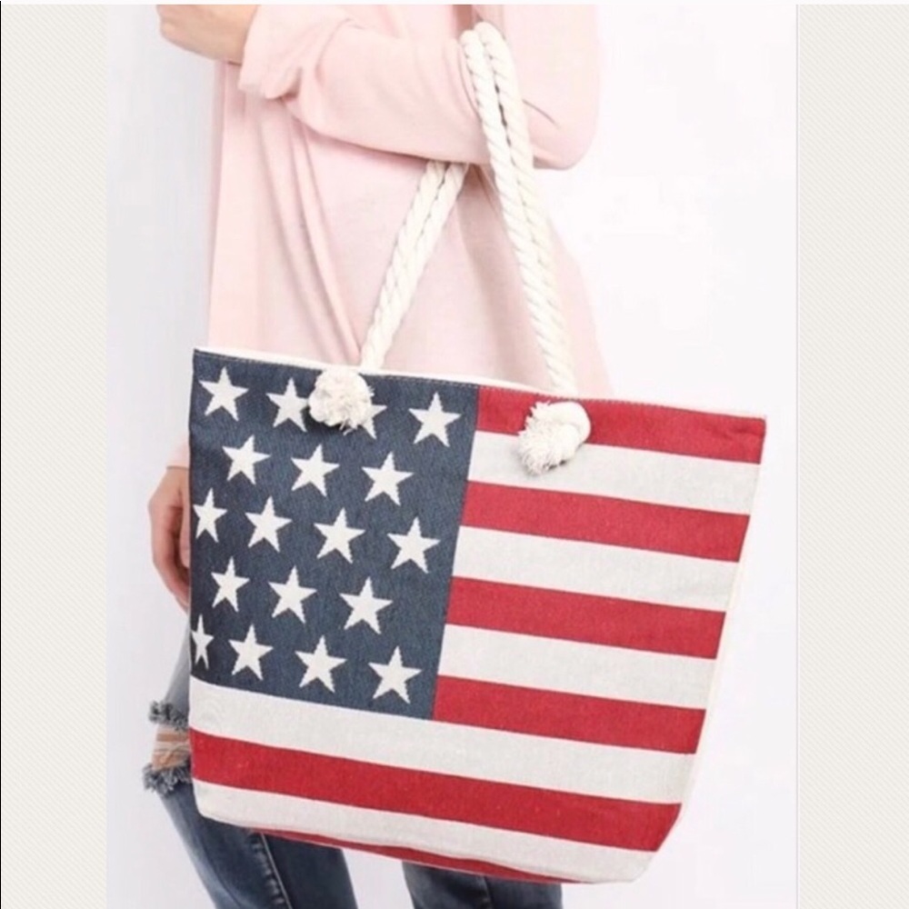 Zip Up American Flag Tote